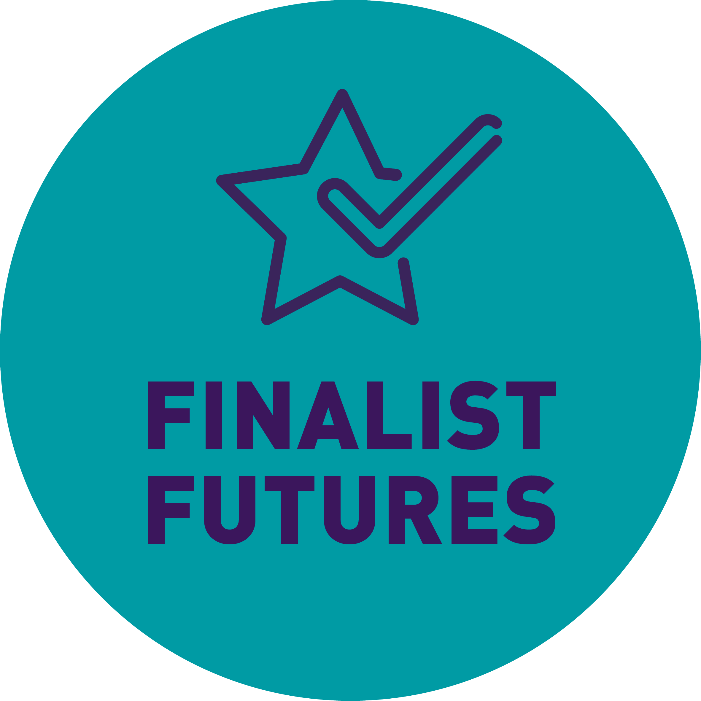 FINALIST FUTURES in a teal green circle underneath a tick coming out of a star